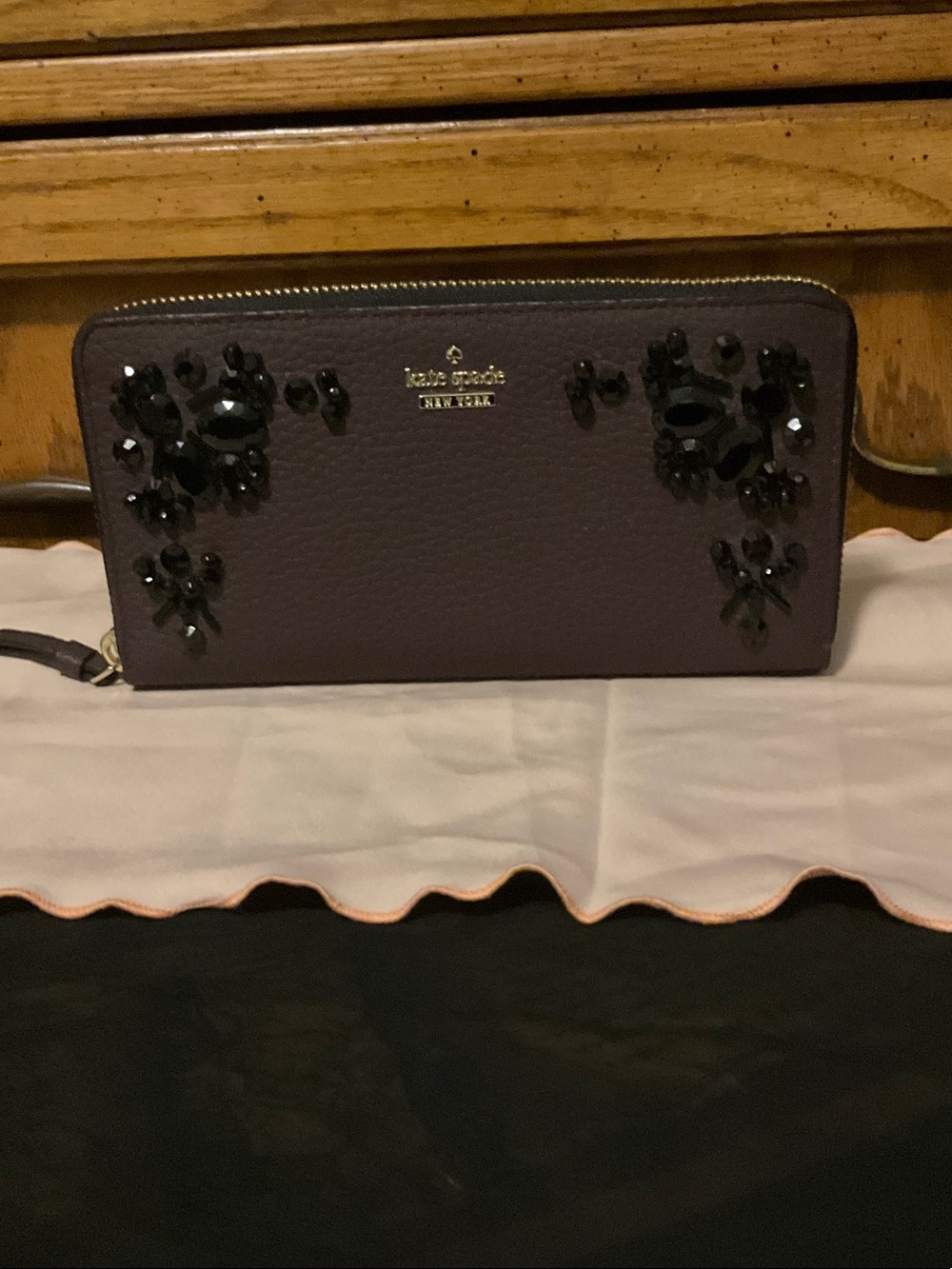 kate spade Neda Anderson Way Ciara Deep Plum Jeweled Appliqué Zip Around Wallet